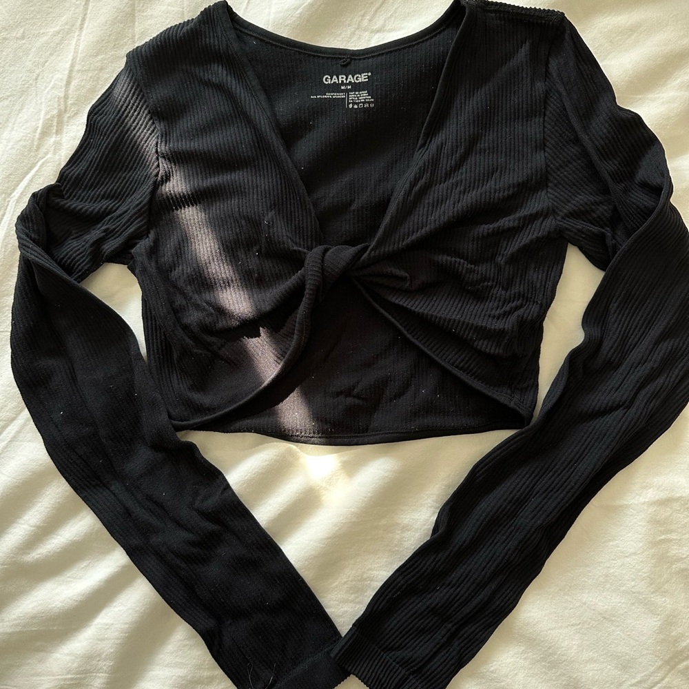 Garage Black Ribbed Twist Crop Top